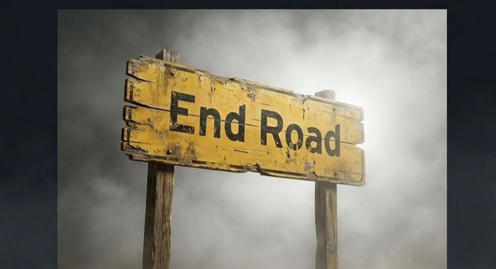 End Road sign in the fog